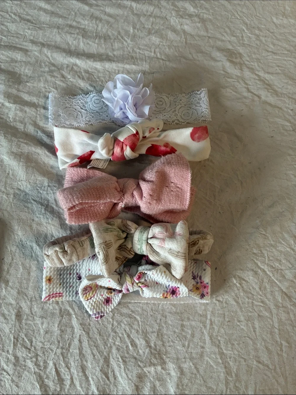 Baby Girls Lace & Floral Pink Headband Set